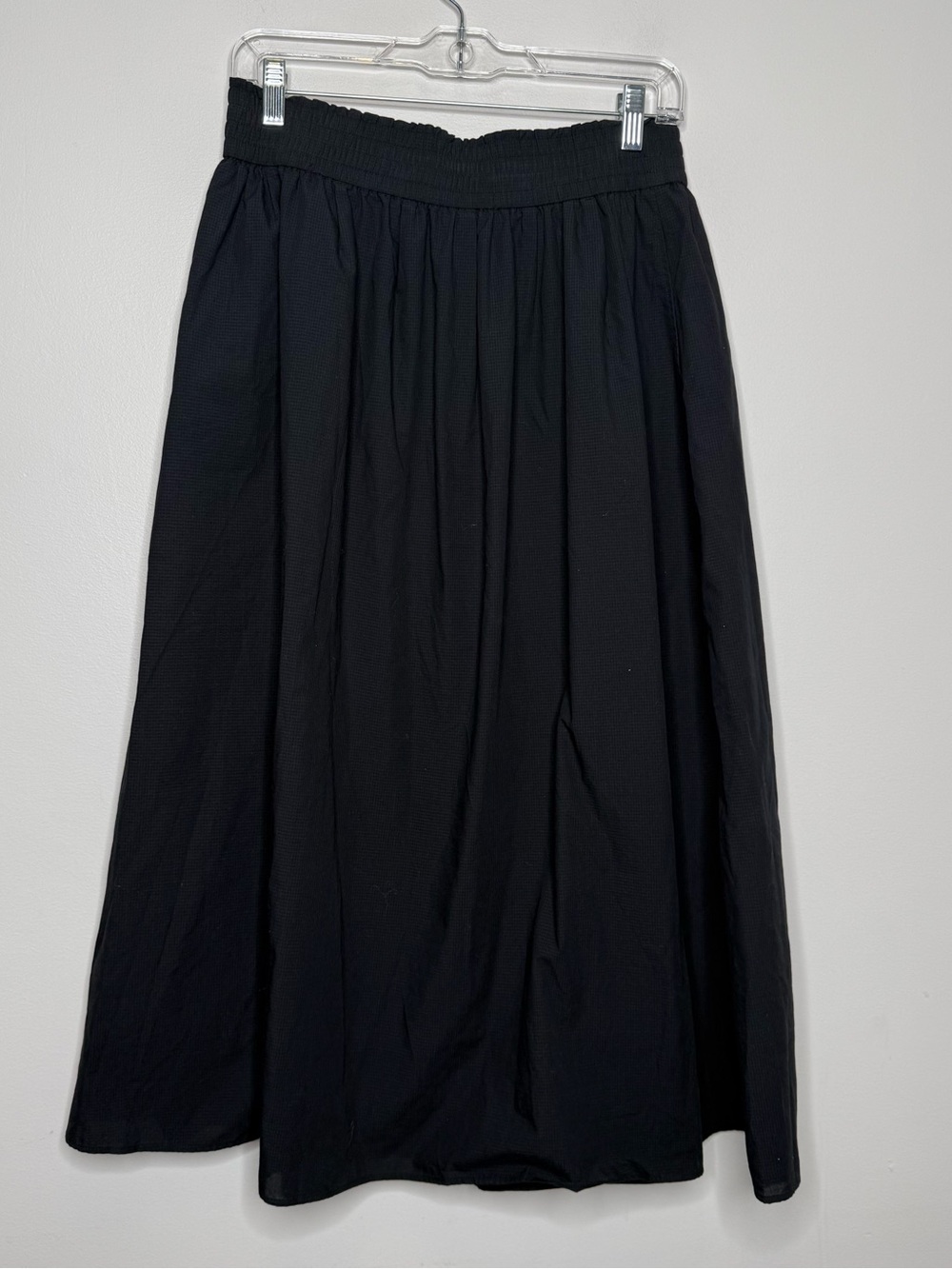 Uniqlo A-Line Midi Skirt BlackCotton Lined Elastic High Waist Pockets Size L
